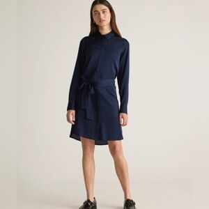 Quince washable stretch silk shirt dress. Size small. Navy.
